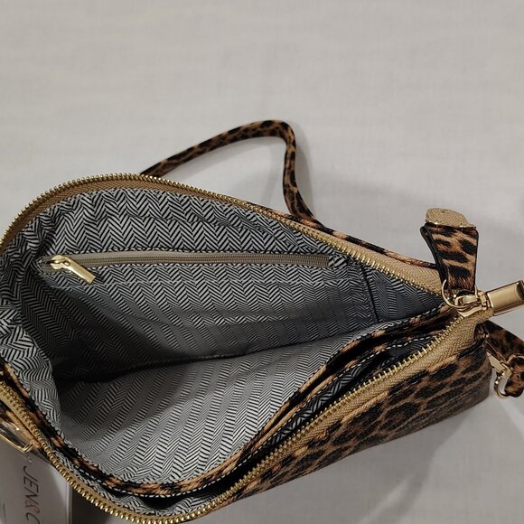 Jen & Co Riley Leopard Print Handbag Crossbody Strap Wristlet Vegan Leather NWT - Picture 6 of 16